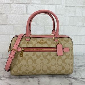 Coach Signature Light Khaki Pink Rowan Satchel